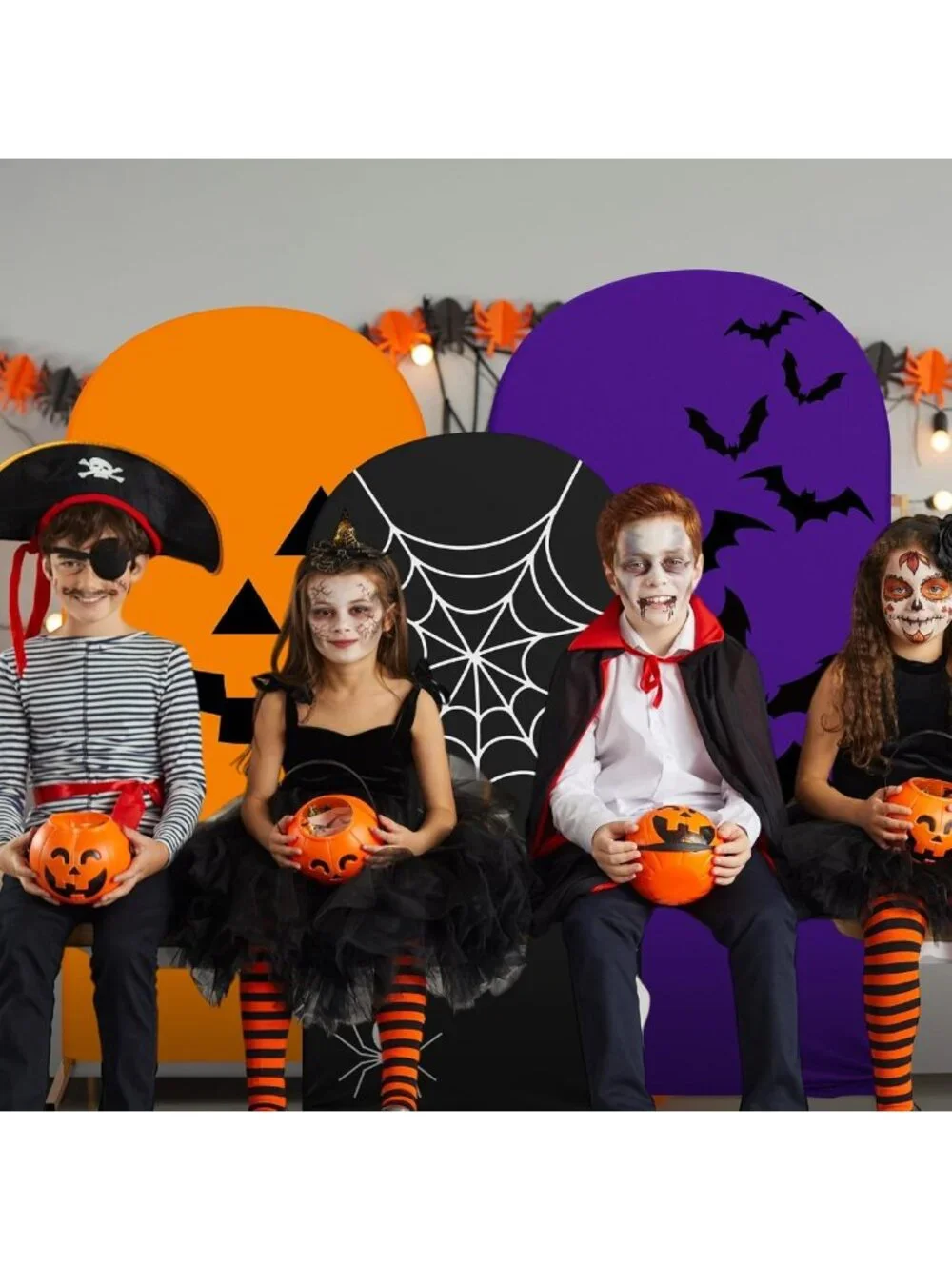 3-Piece Halloween Arch Backdrop Set - Pumpkin Design, 4ft, 5ft, 6ft Sizes